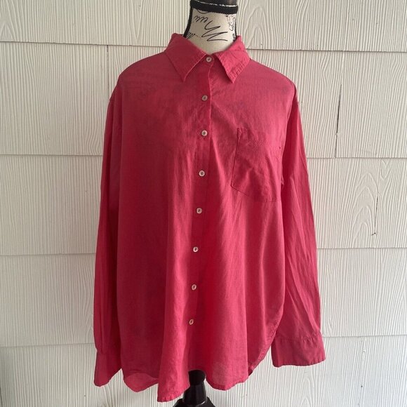Natural Life Hot Pink Oversized Button-Down Collared Lagenlook Women Size M (Y5) - Picture 1 of 13
